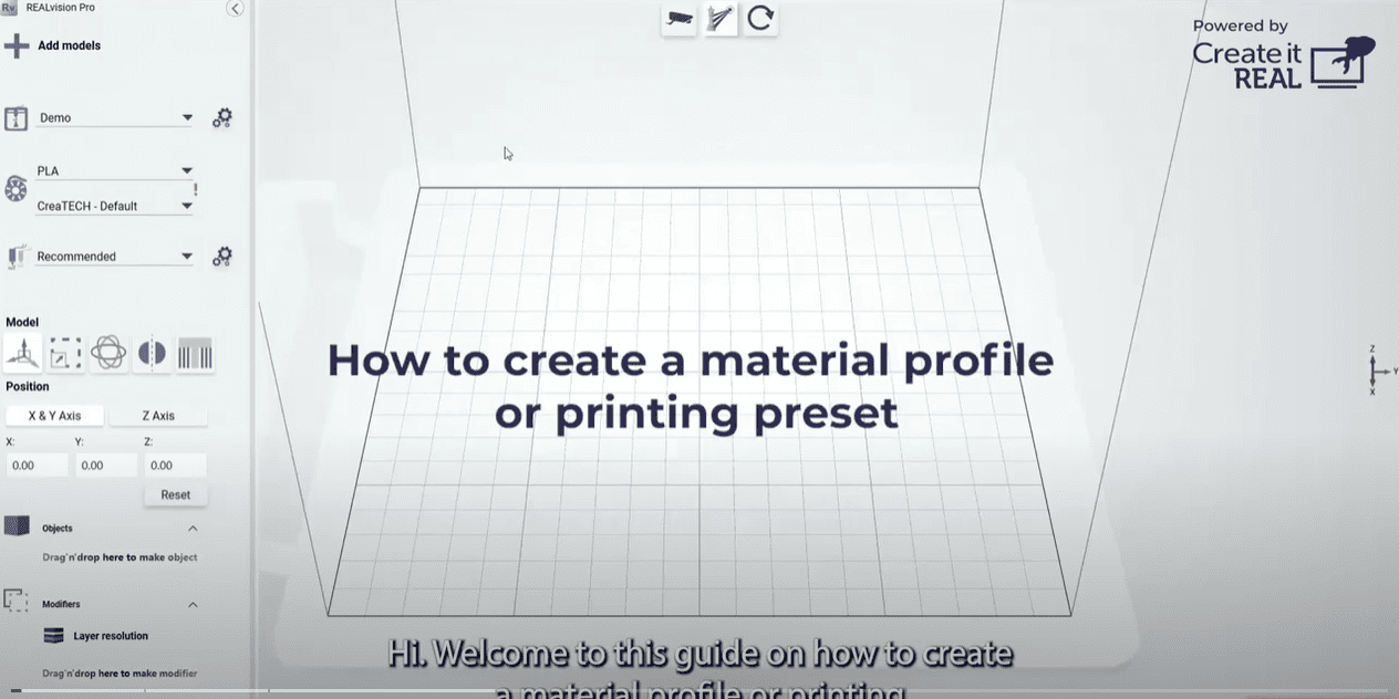 Creating material profile in REALvision Pro