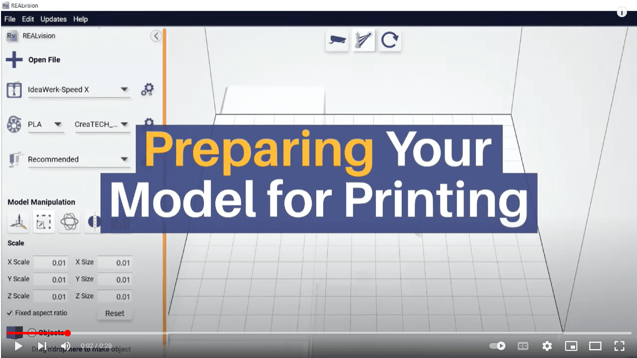 Preparing the object for printing in REALvision Pro